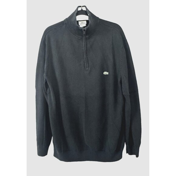 Lacoste Other - Lacoste Black Cotton 1/4 Zip Sweater 6 XL Mock Neck Preppy Minimal Streetwear